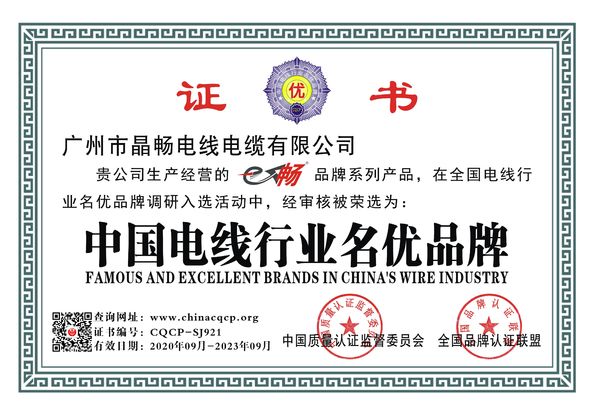 Chiny Guangzhou Jingchang Wire &amp; Cable Co.,LTD Certyfikaty